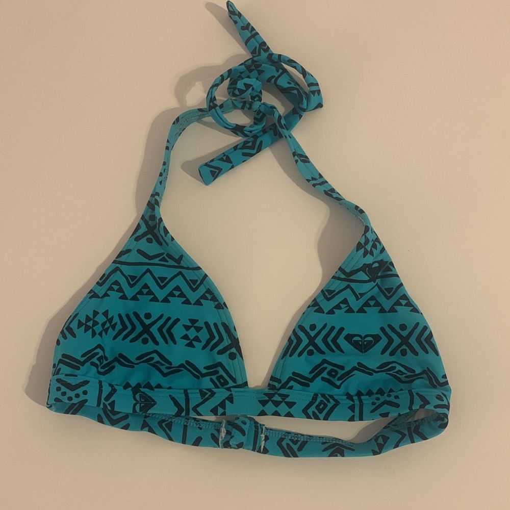 ROXY Blue Patterned Halter Bathing Suit Top